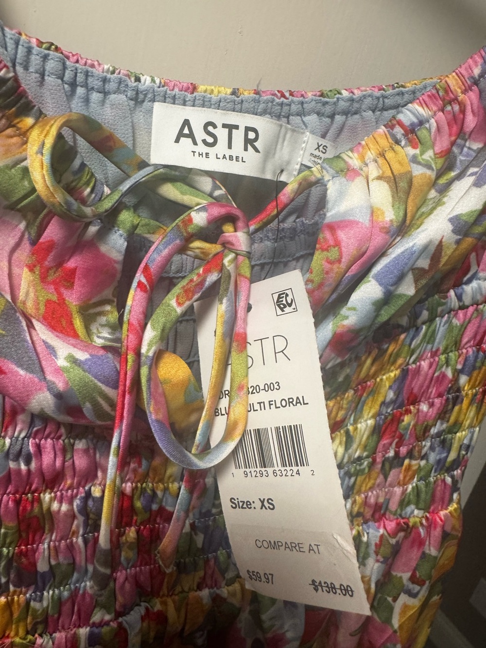 Floral Smocked Midi Sundress - Pink Multi NWT Nordstrom yellow blue green white